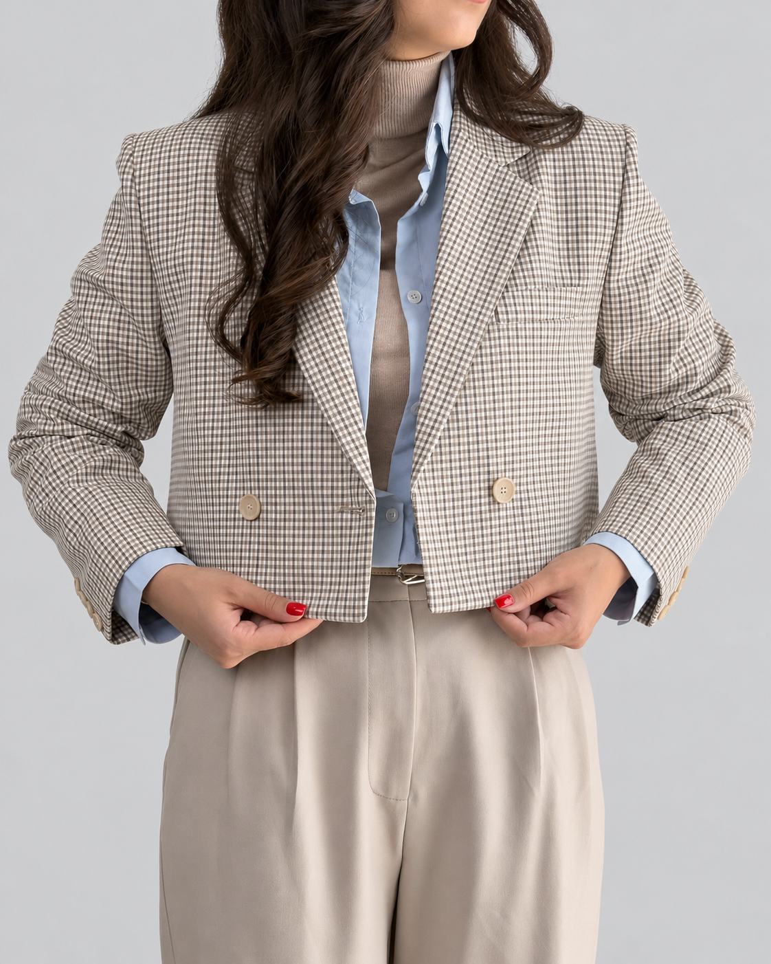 Minimal Checked Blazer Fashion Portrait ونسا - کراپ کت - تصویر 1